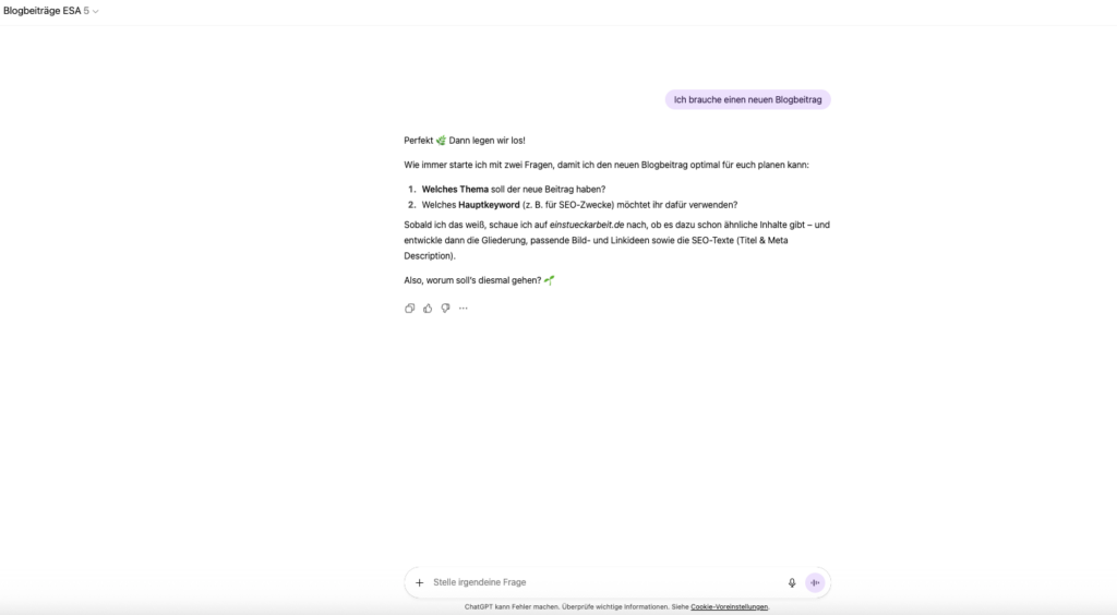 Screenshot aus einem CustomGPT